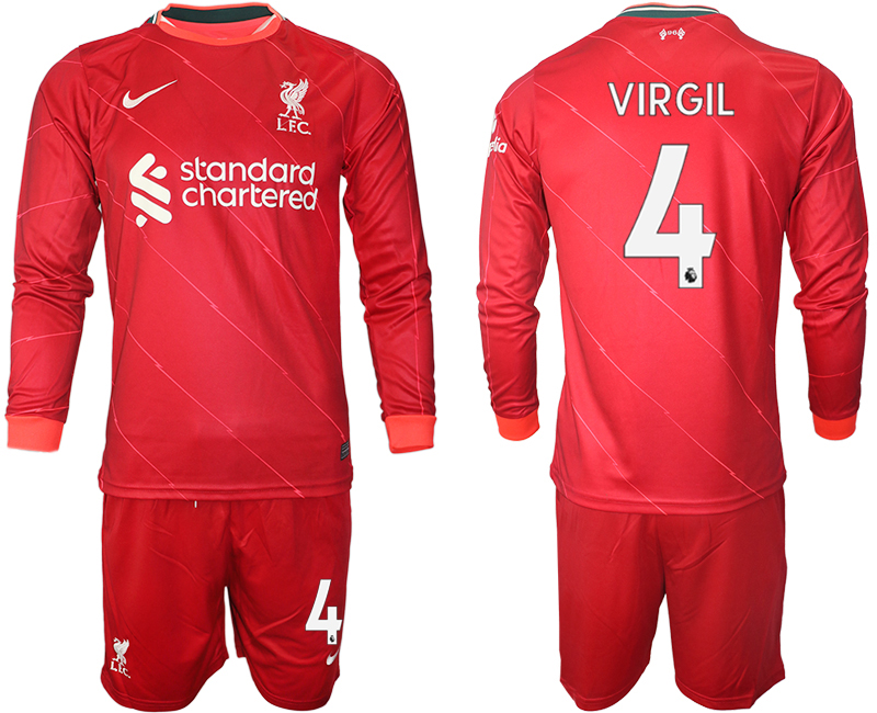 Men 2021-2022 Club Liverpool home red Long Sleeve #4 Soccer Jersey